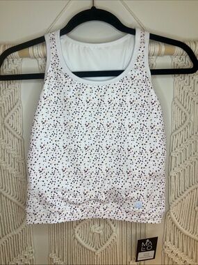 Malo White Terrazzo-Print Racerback Crop Top with Multicolor Flecks